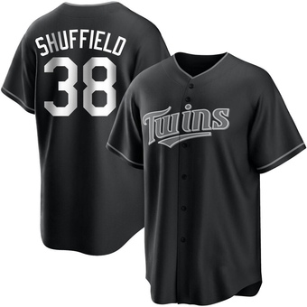 Men's Dalton Shuffield Minnesota Black/White Replica Baseball Jersey (Unsigned No Brands/Logos)