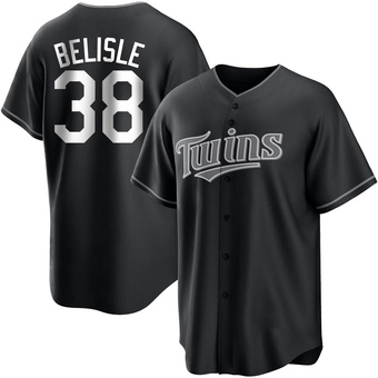 Men's Matt Belisle Minnesota Black/White Replica Baseball Jersey (Unsigned No Brands/Logos)
