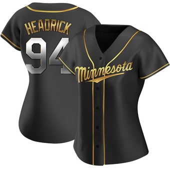 Women's Brent Headrick Minnesota Black Golden Replica Alternate Baseball Jersey (Unsigned No Brands/Logos)