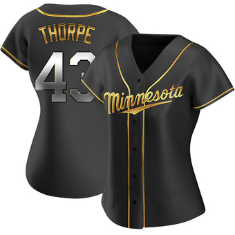 Women's Lewis Thorpe Minnesota Black Golden Replica Alternate Baseball Jersey (Unsigned No Brands/Logos)