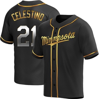 Youth Gilberto Celestino Minnesota Black Golden Replica Alternate Baseball Jersey (Unsigned No Brands/Logos)