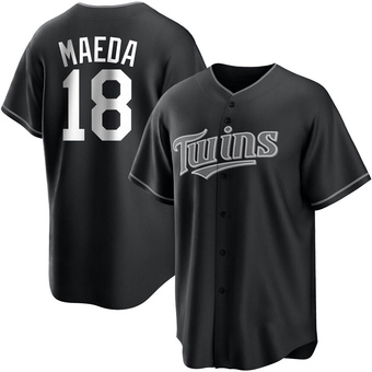 Youth Kenta Maeda Minnesota Black/White Replica Baseball Jersey (Unsigned No Brands/Logos)
