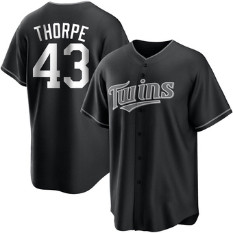 Youth Lewis Thorpe Minnesota Black/White Replica Baseball Jersey (Unsigned No Brands/Logos)